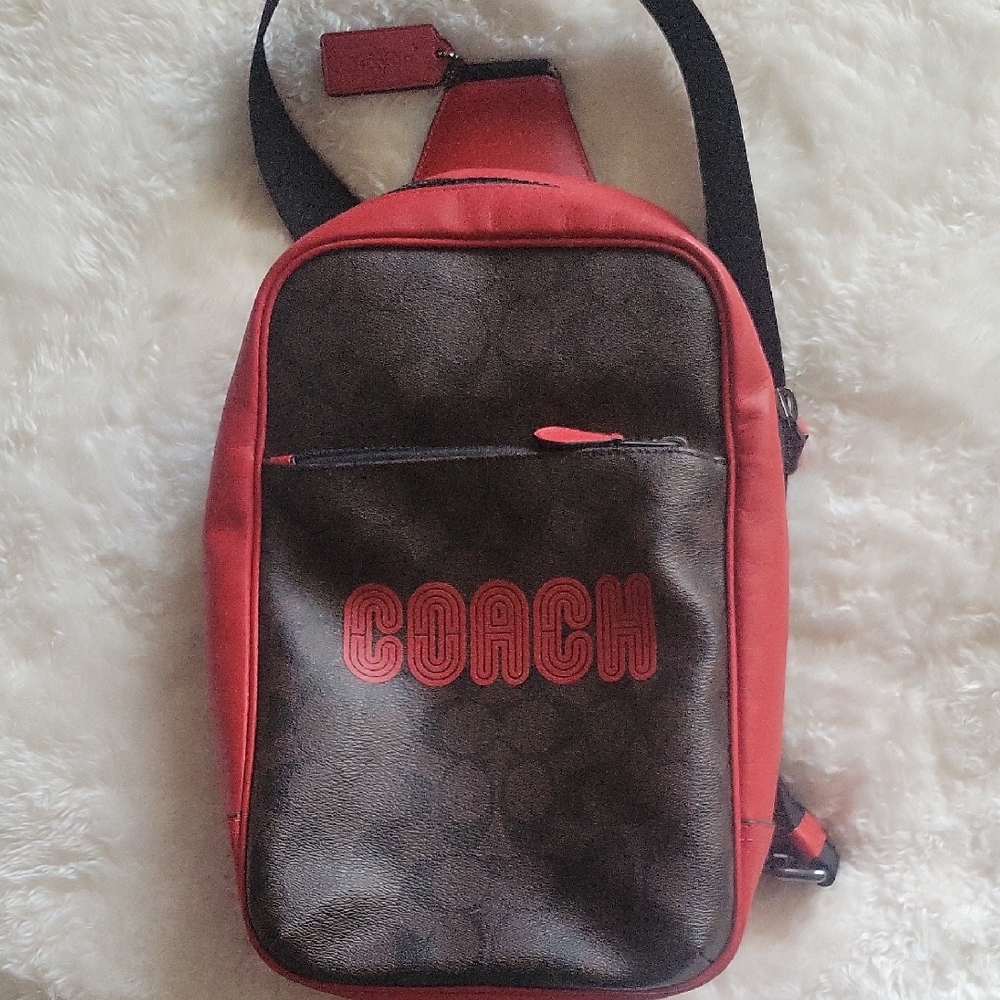 Coach  Vibrant Red and Rich Brown Slingback Bag for women Or men